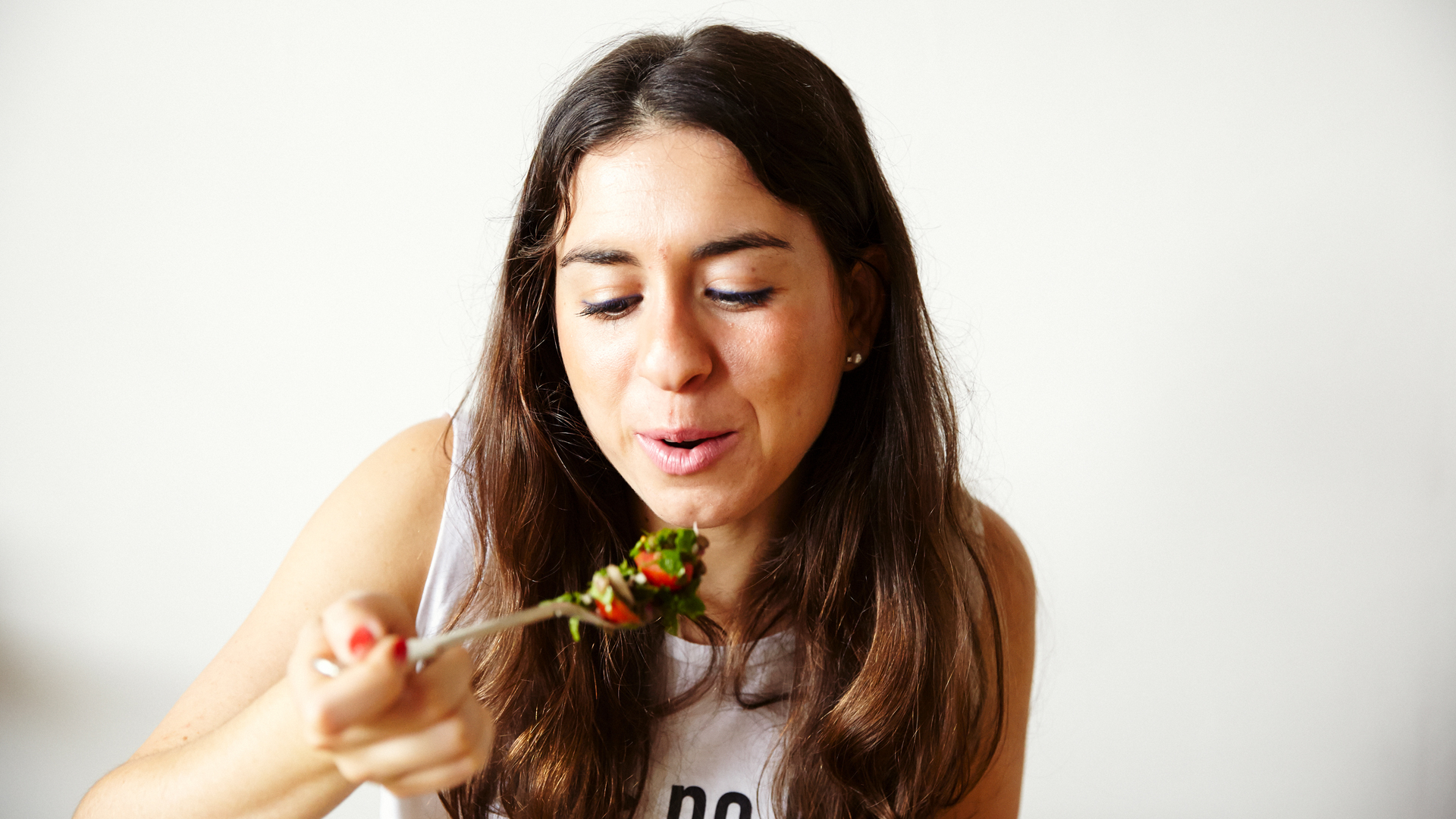 Catherine Cuello-Fuente eating her French Lentils with a Tonne of French Herbs recipe.