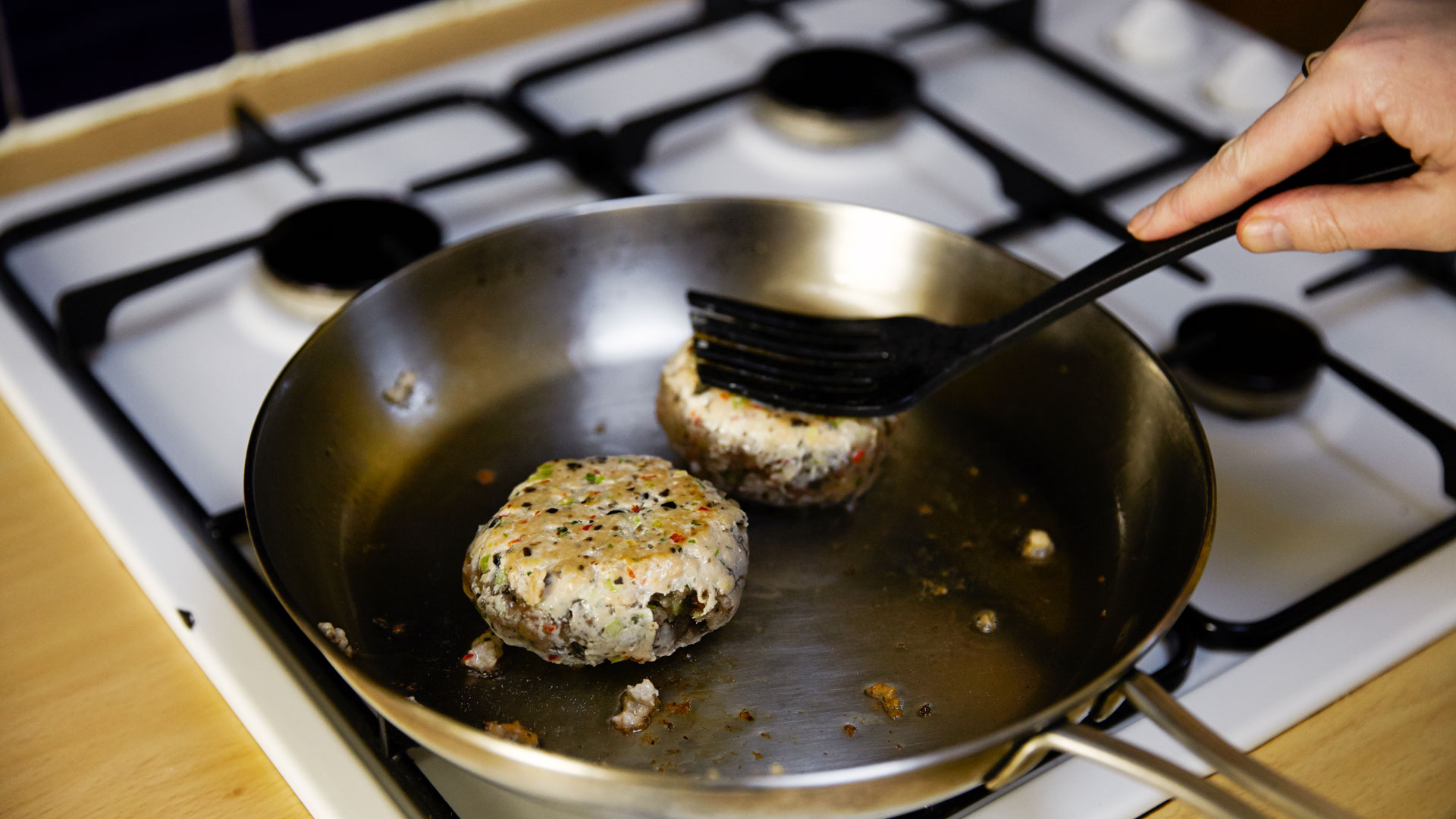 Karen Arkell fries her tuna burgers to go with the Mustard Beetroot Salad recipe.