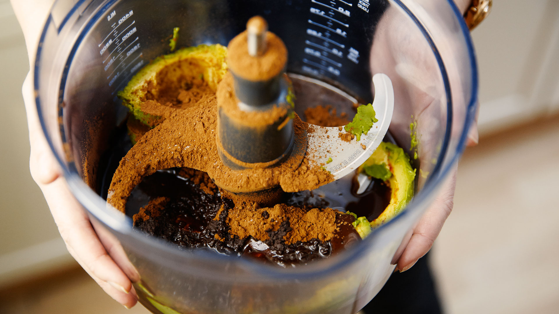 Ingredients for Karen Arkell's Chocolate Pecan Tart with Avocado recipe.